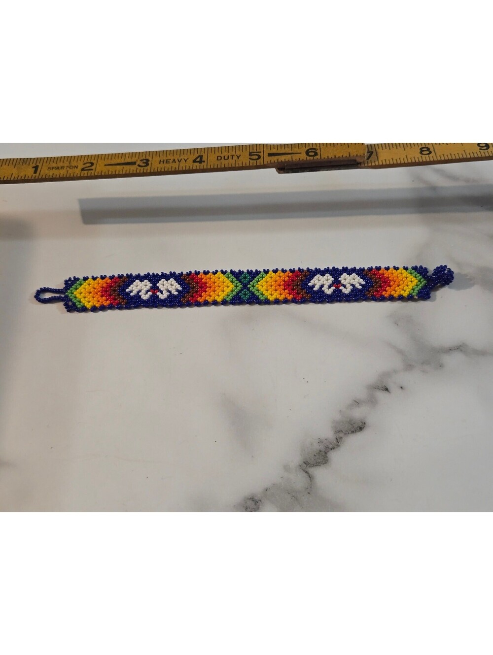 Vintage Native American Style Beaded Cuff Bracelet with Peyote Bird and Geometrx